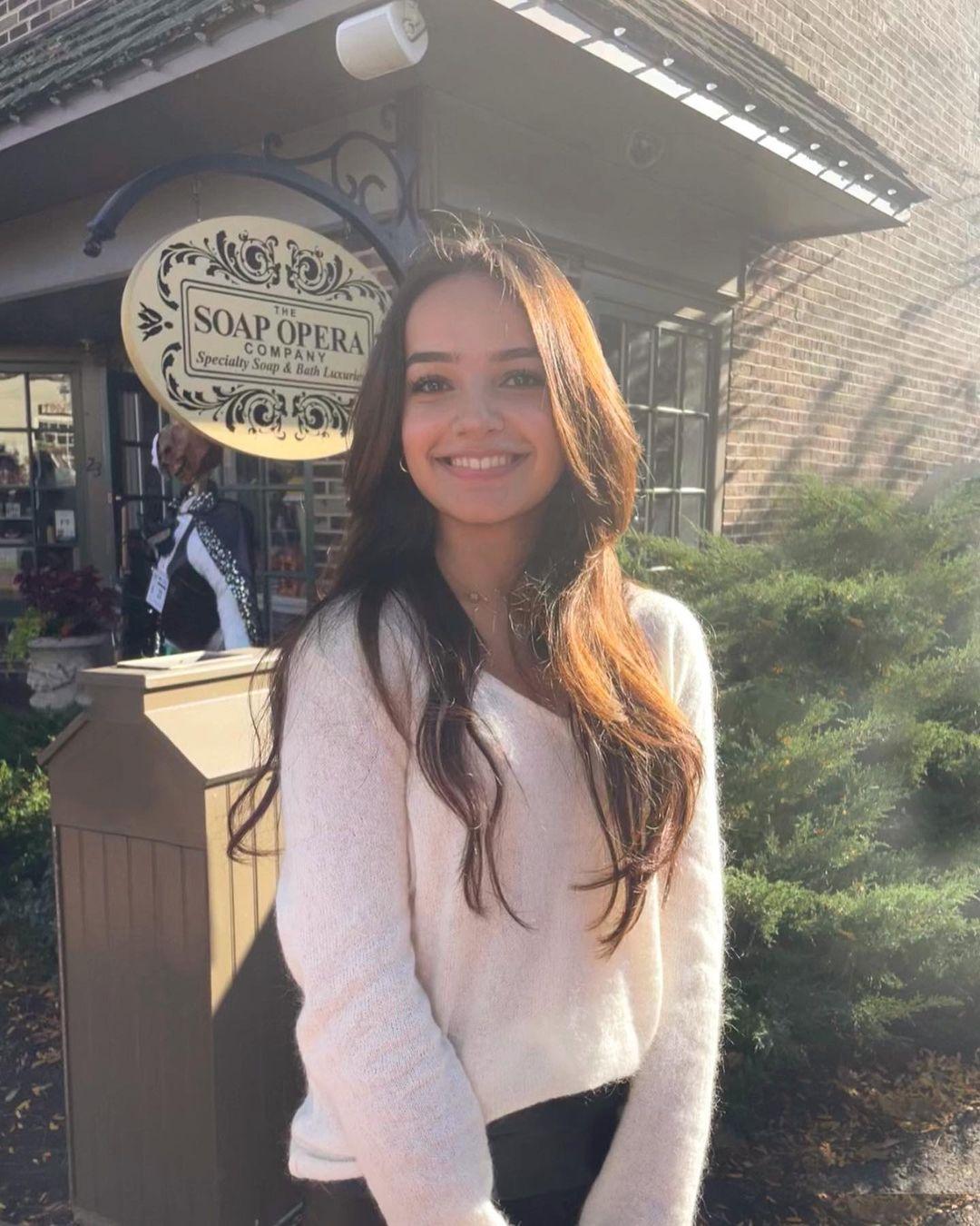 Miss Teen USA 2023, Umasofia Srivastava, smiling in white shirt