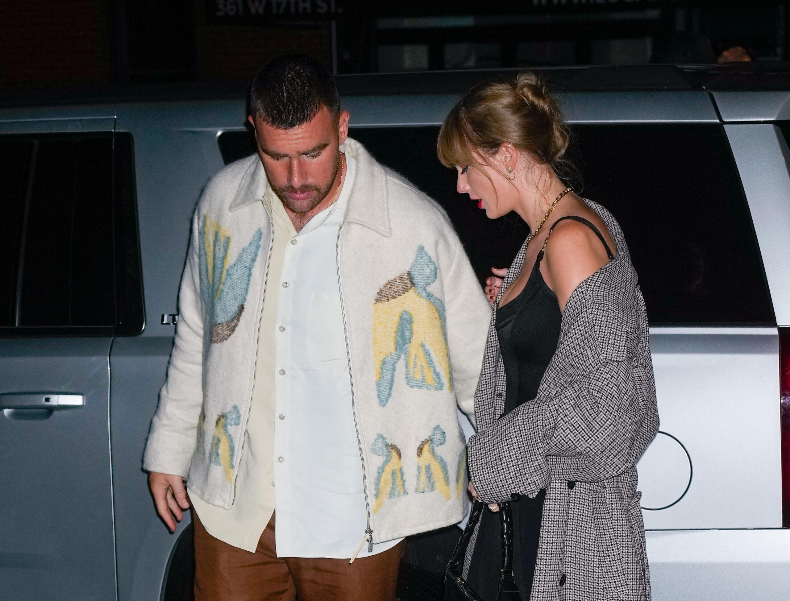 Taylor Swift and Travis Kelce attend the SNL afterparty in New York