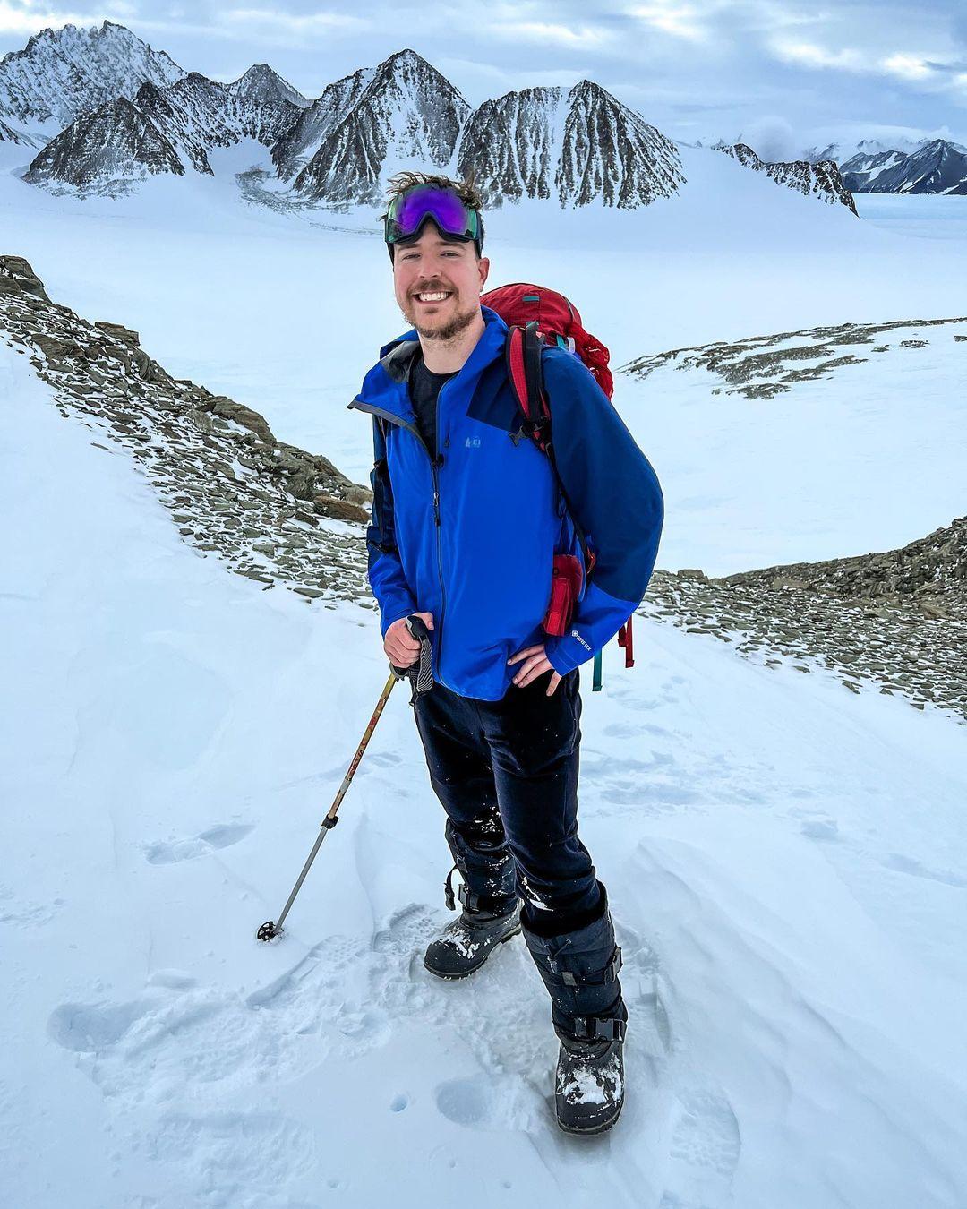 MrBeast skiing