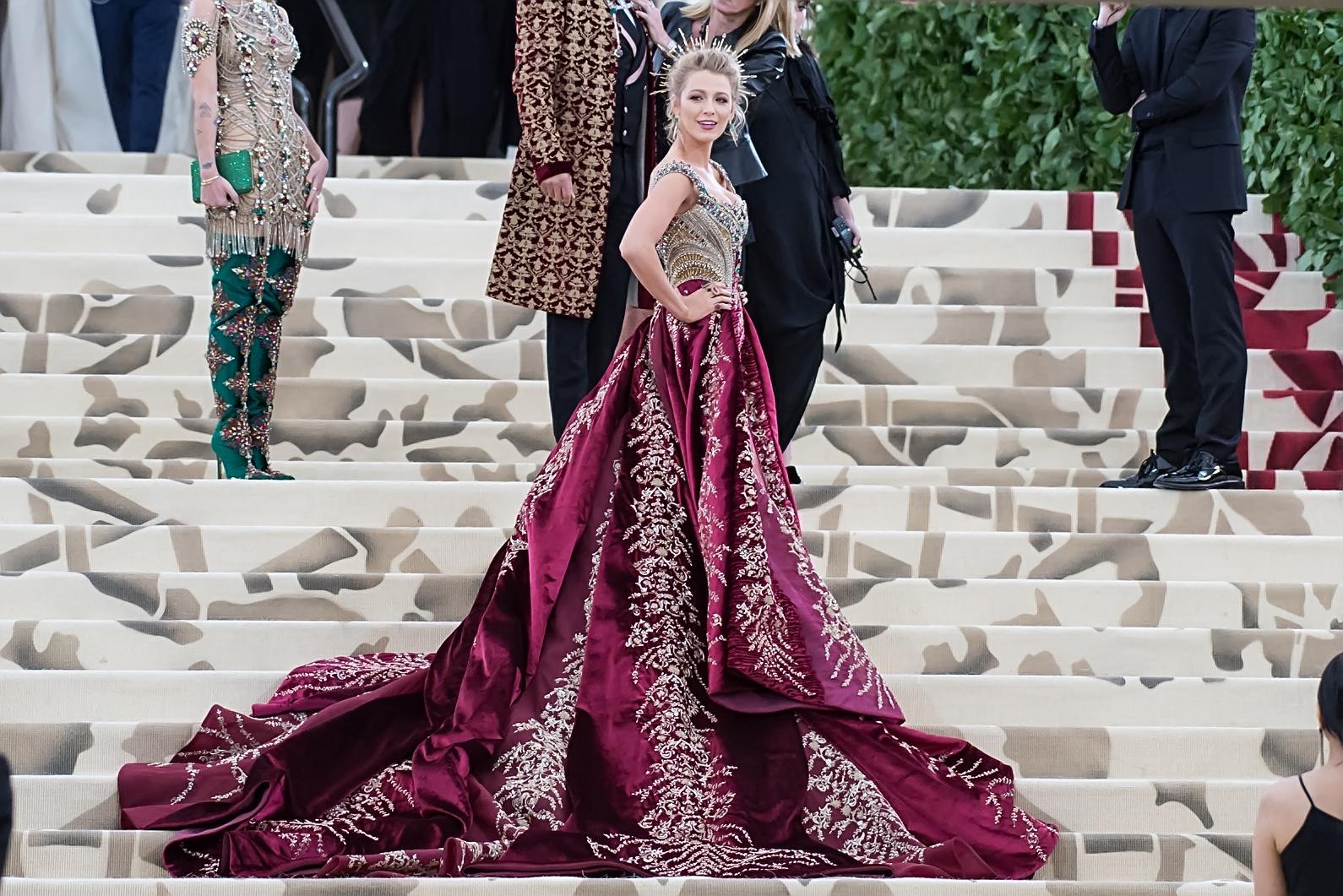 Blake Lively in a maroon gown