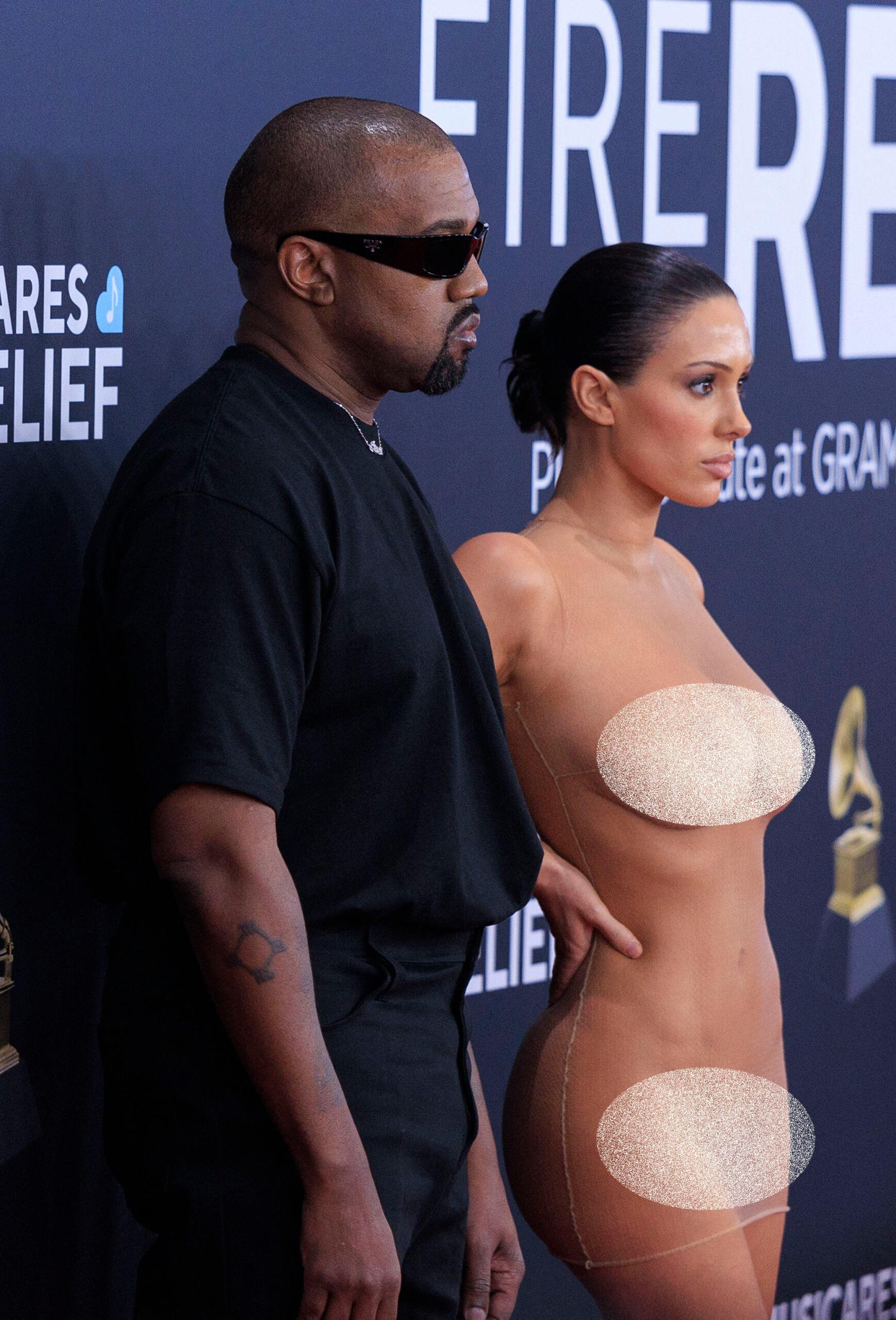 Kanye West and wife Bianca Censori on the 2025 Grammy Awards red carpet